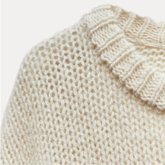 Zara 100% Wool Cream Fringe Hem Sweater - Picture 10 of 12